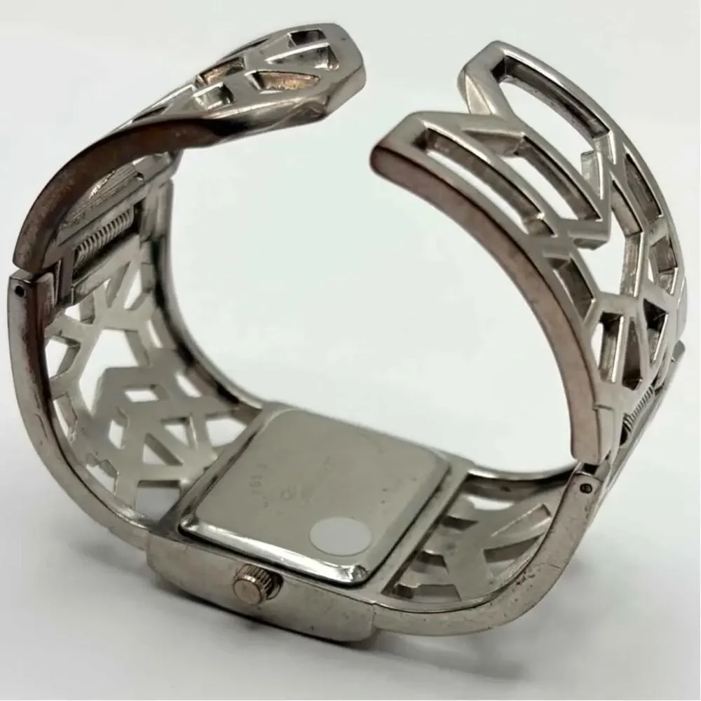 Silver Geometric Geneva Cuff Watch